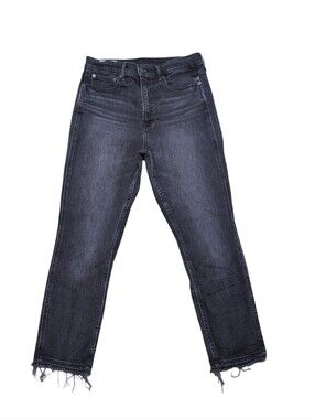 GAP Vintage Slim High Rise Black Jeans Straight Leg Raw Hem Size 10